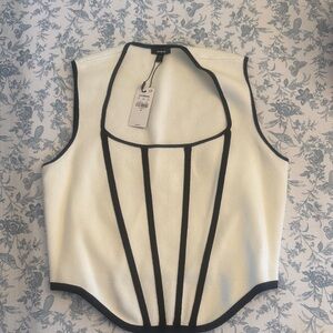 Express Cream Sculpted Ponte Tank with Black Contrast Trim